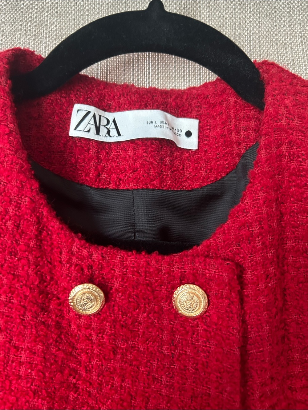Zara Red Tweed Double-Breasted Blazer with Gold Buttons - Picture 2 of 6